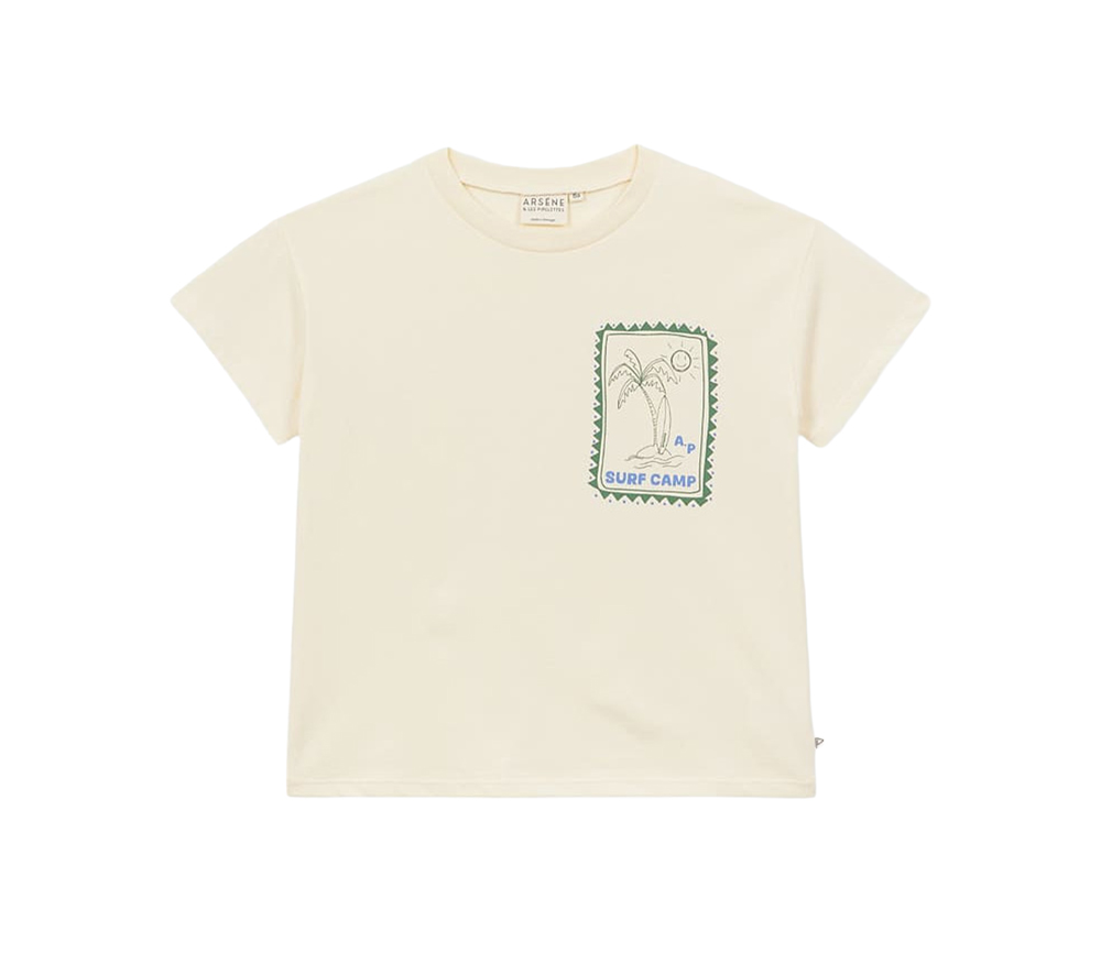 Arsene et les Pipelettes - T-Shirt SURF CAMP, ecru, Biobaumwolle