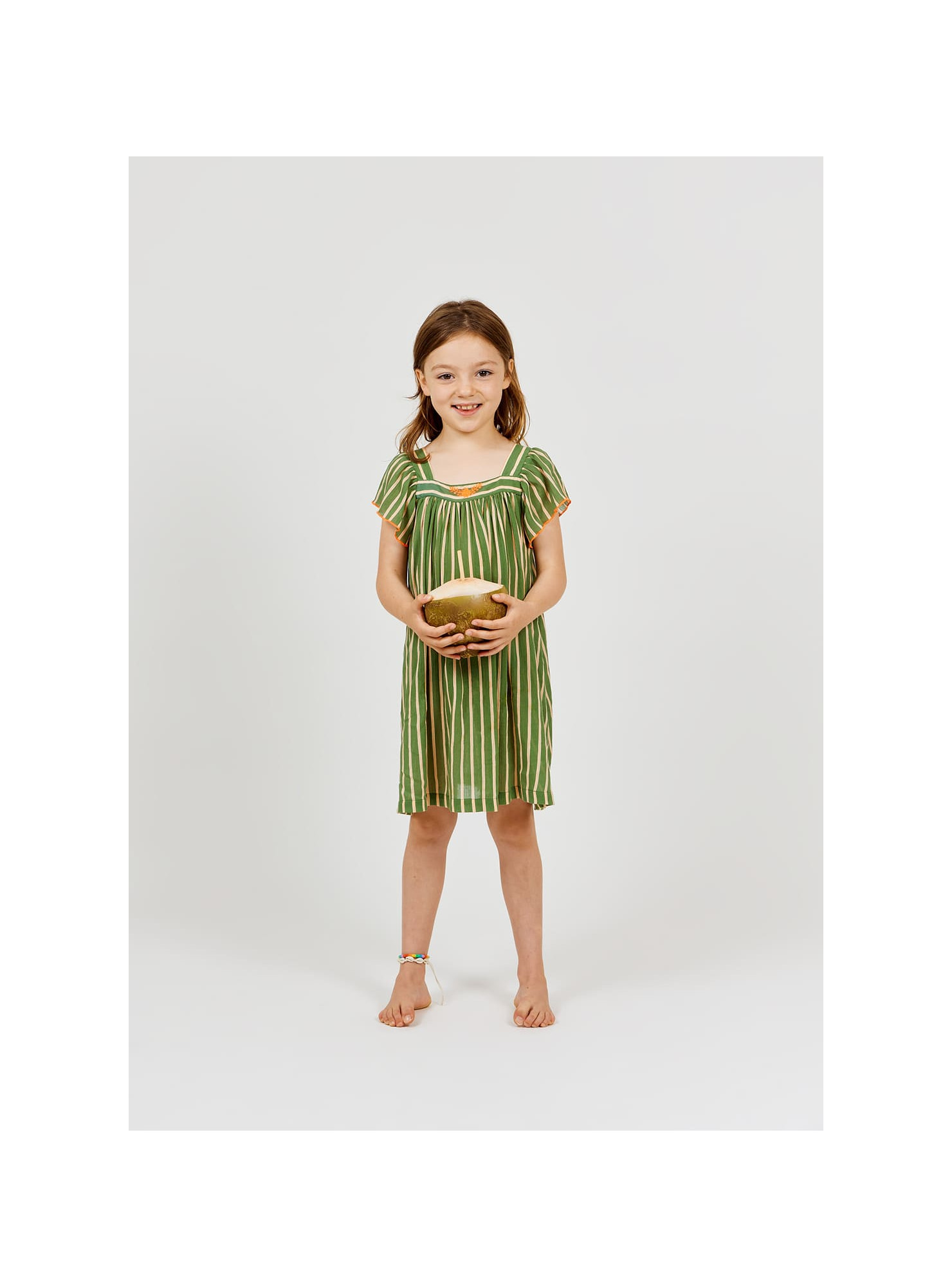 Arsene et les Pipelettes - Kleid RAYURES FLUO, khaki, GOTS Baumwolle – Bild 2