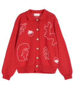 BOBO CHOSES - Strickjacke mit Polokragen "Forest Scene", red, Wollmix