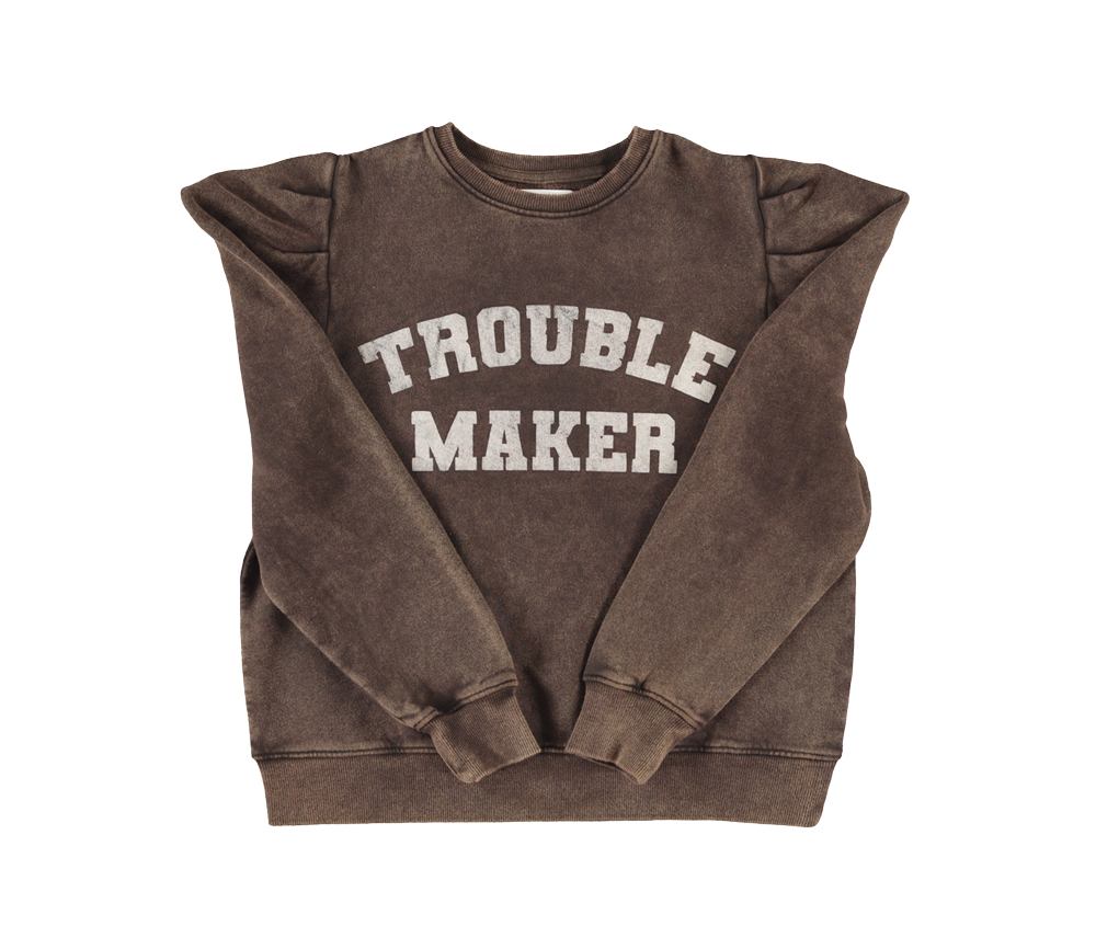 Sisters Department- Sweatshirt "Trouble Maker", brown, Bio-Baumwolle