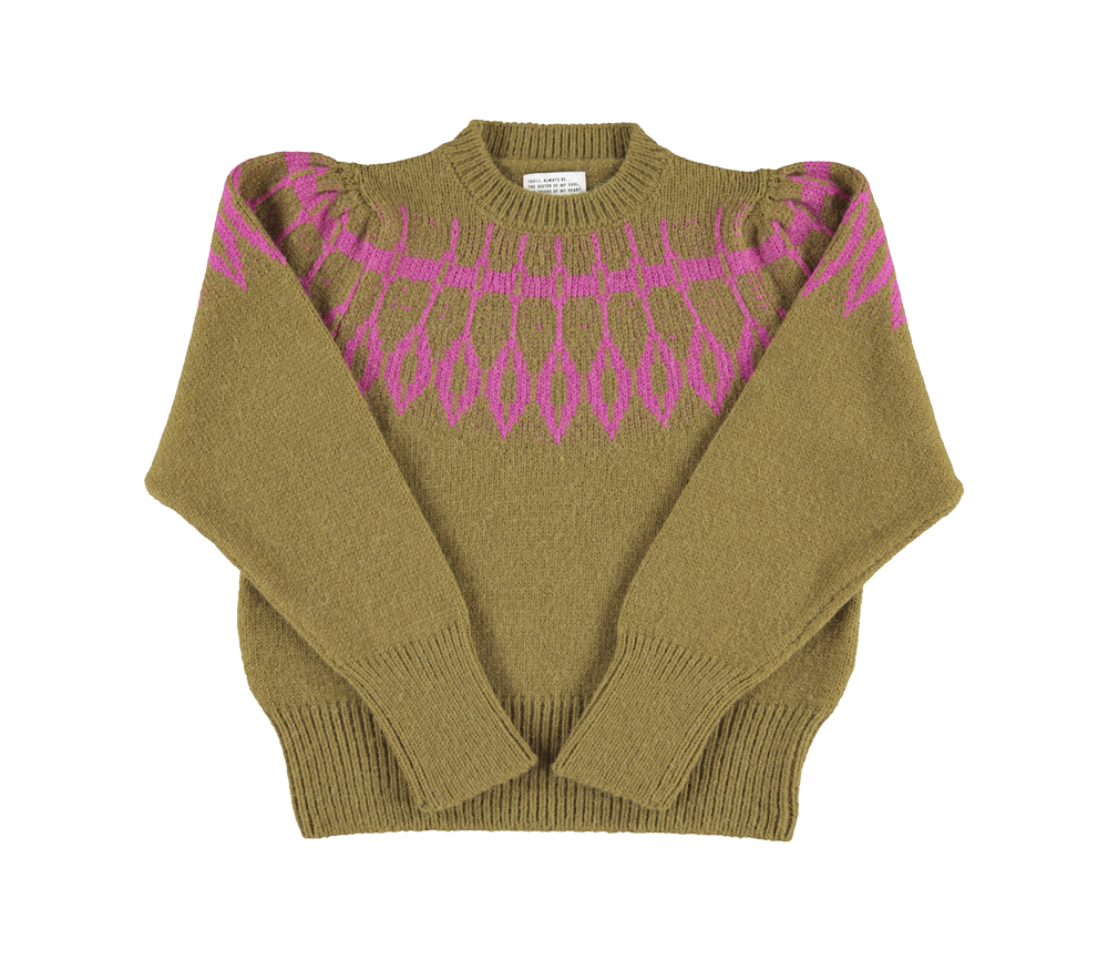 Sisters Department - Strickpullover mit pinken Details, olive green