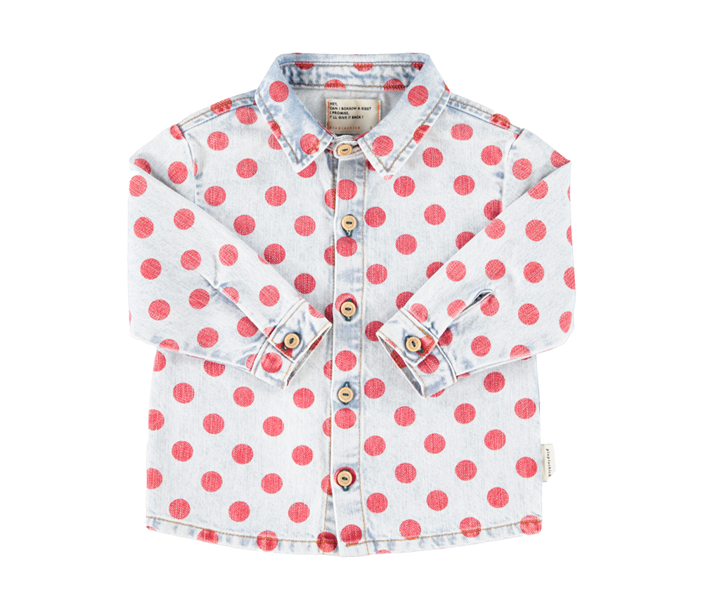 PiuPiuChick - Hemd Jacke Denim, blue & red dots, Baumwolle