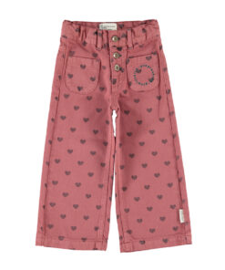 PiuPiuChick - Hose mit Schlag, rosa mit Herzen, Biobaumwolle