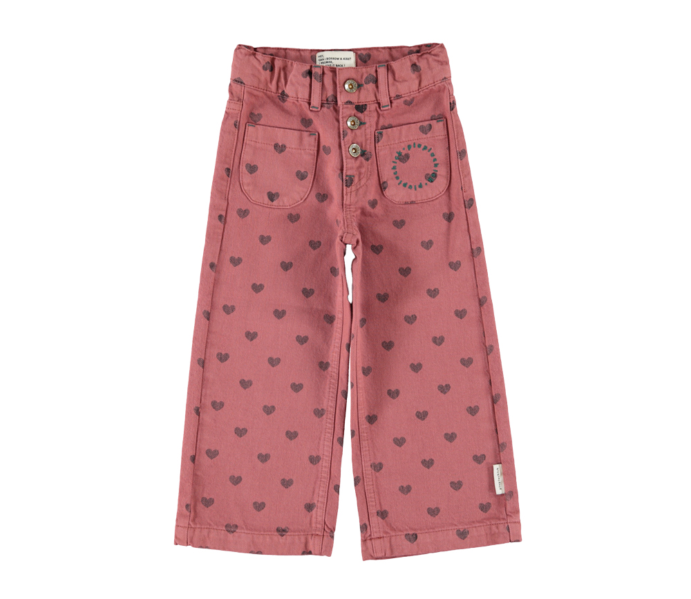 PiuPiuChick - Hose mit Schlag, rosa mit Herzen, Biobaumwolle