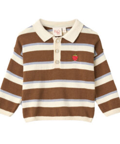 FLÖSS - Polo Sweater "Elias" gestreift, braun, Baumwolle