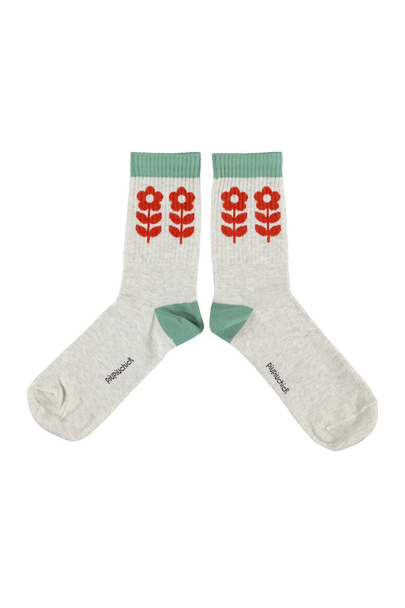 PiuPiuChick - Socken mit Blumen, light grey – Bild 2