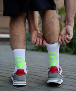 MY DAY MY DREAM - Socken "White neon yellow Smiley 3D", weiß, Baumwolle – Bild 4