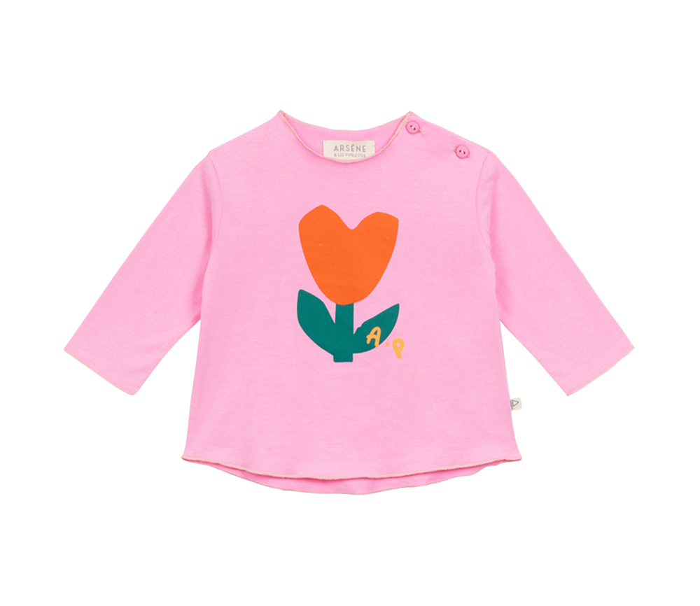 Arsene et les Pipelettes - Longsleeve Baby, FLEUR COEUR, pink, Biobaumwolle