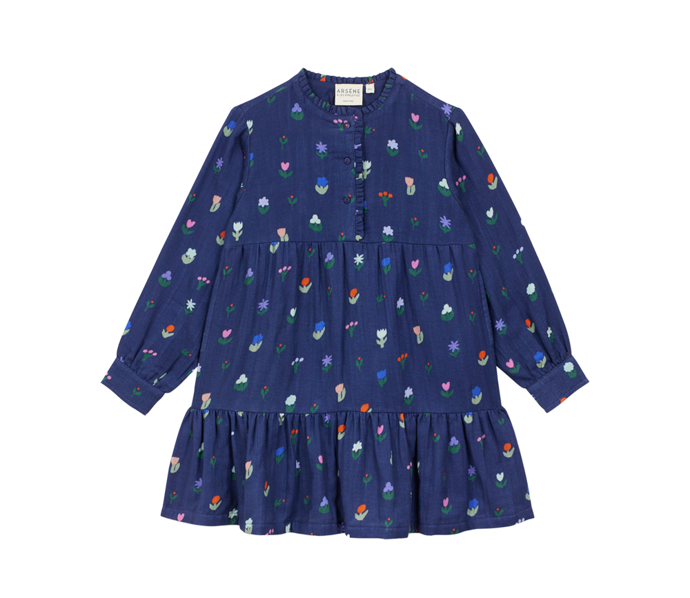 Arsene et les Pipelettes - Kleid, FLEURS, dunkelblau, Biobaumwolle, GOTS