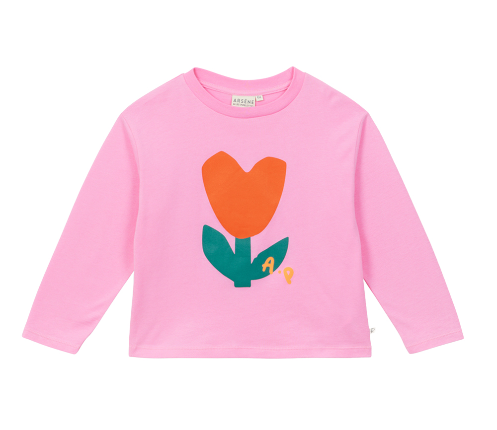 Arsene et les Pipelettes - Longsleeve, FLEUR COEUR, pink, Biobaumwolle, GOTS
