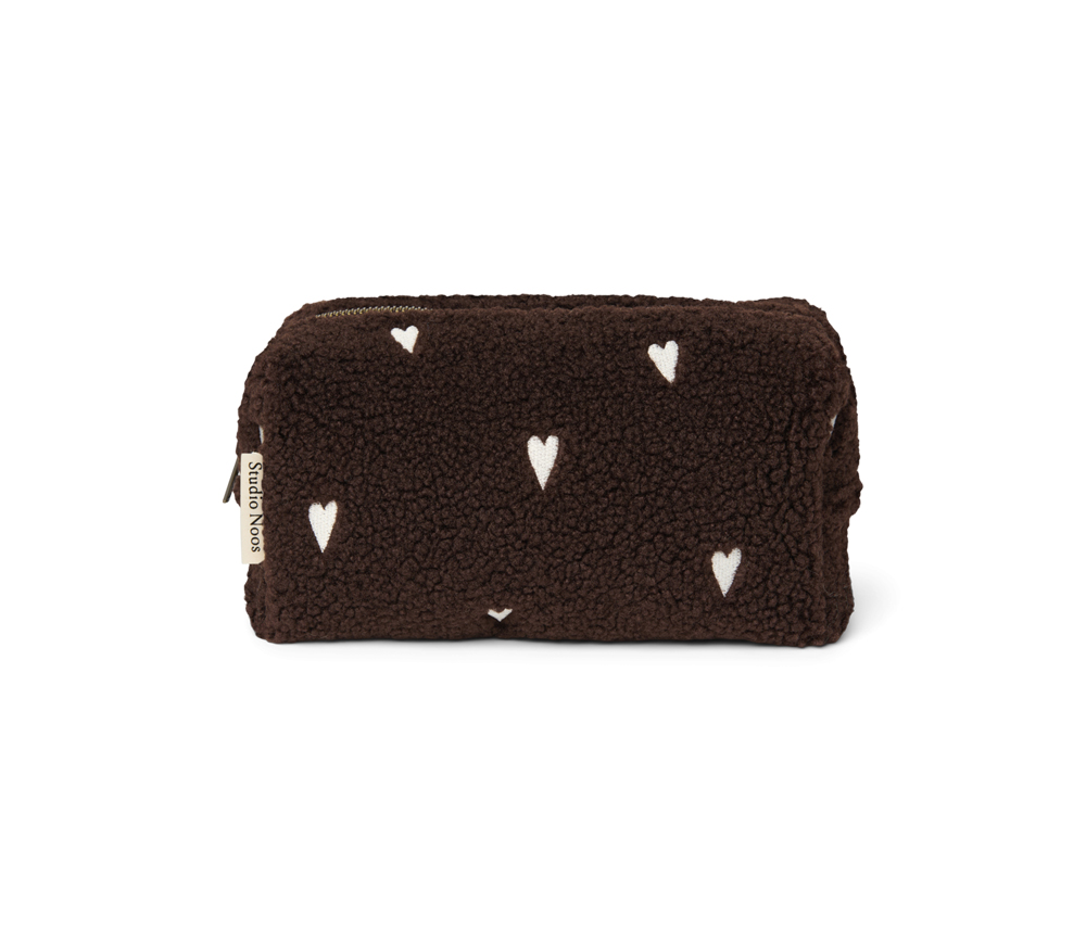 Studio Noos - Pouch "Teddy Chocolate" White Hearts