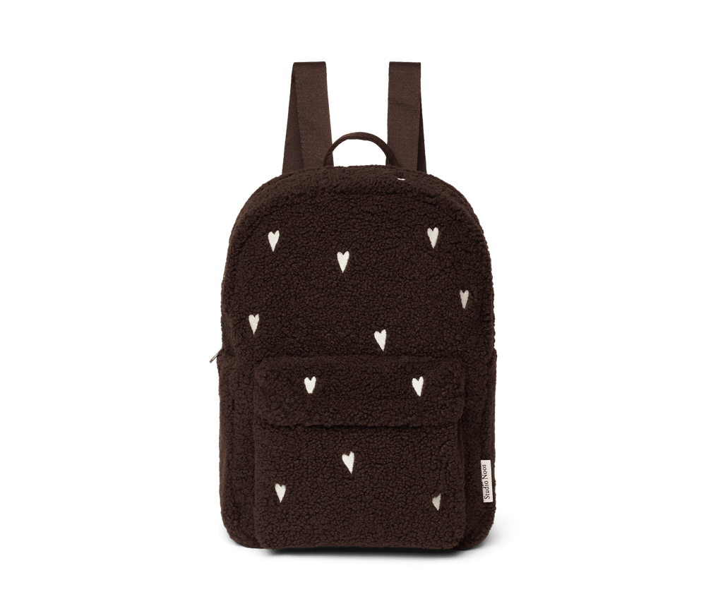 Studio Noos - Rucksack Midi "Teddy Chocolate" White Hearts