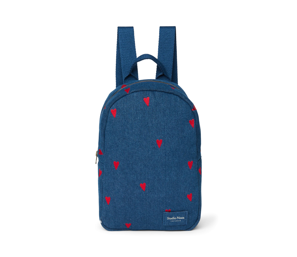 Studio Noos - Rucksack Mini "Dark Denim" Red Hearts