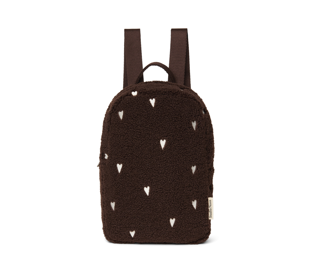 Studio Noos - Rucksack Mini "Teddy Chocolate" White Hearts
